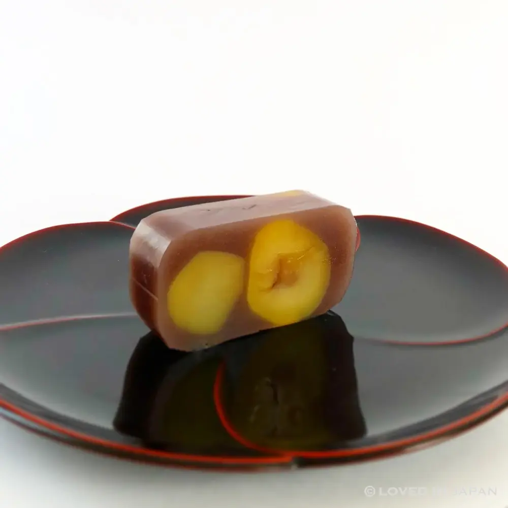 Sliced Kuri Yokan revealing large chestnuts